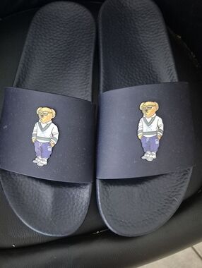 Ralph Lauren Navy Bear Slide Sandals